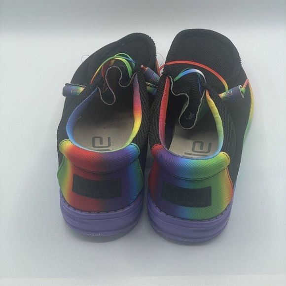 New Hey Dude Pride Rainbow Colorful Black Wally Stretch Deck Shoes Mens Size 11 - Picture 3 of 9